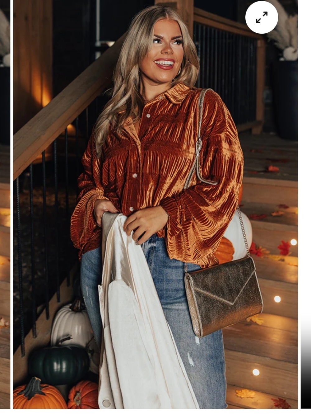 Umgee Rust Velvet Button-Up Blouse